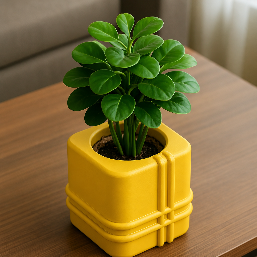 3D Baskı Square Planter - Izgara Desenli Küp Saksı-Sarı