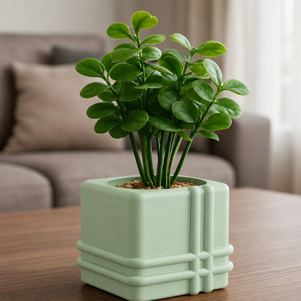3D Baskı Square Planter - Izgara Desenli Küp Saksı-Mint