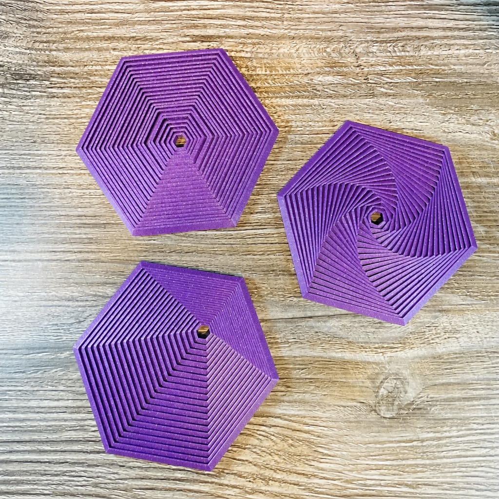 3D Baskı Super Fidget Coaster Seti - Altıgen Desenli Bardak Altlığı ve Tutucu-Mor