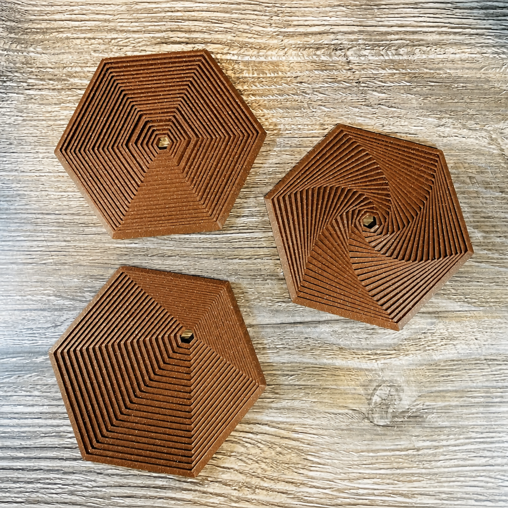 3D Baskı Super Fidget Coaster Seti - Altıgen Desenli Bardak Altlığı ve Tutucu-Kahverengi