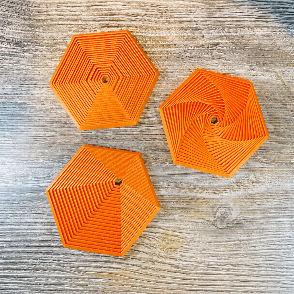 3D Baskı Super Fidget Coaster Seti - Altıgen Desenli Bardak Altlığı ve Tutucu-Turuncu