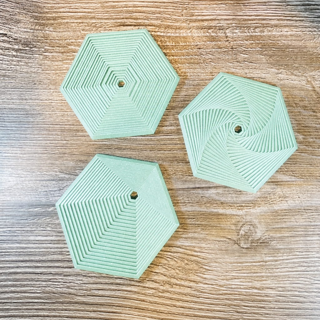 3D Baskı Super Fidget Coaster Seti - Altıgen Desenli Bardak Altlığı ve Tutucu-Mint