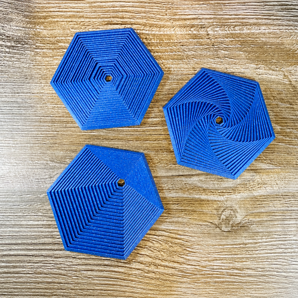 3D Baskı Super Fidget Coaster Seti - Altıgen Desenli Bardak Altlığı ve Tutucu-Mavi