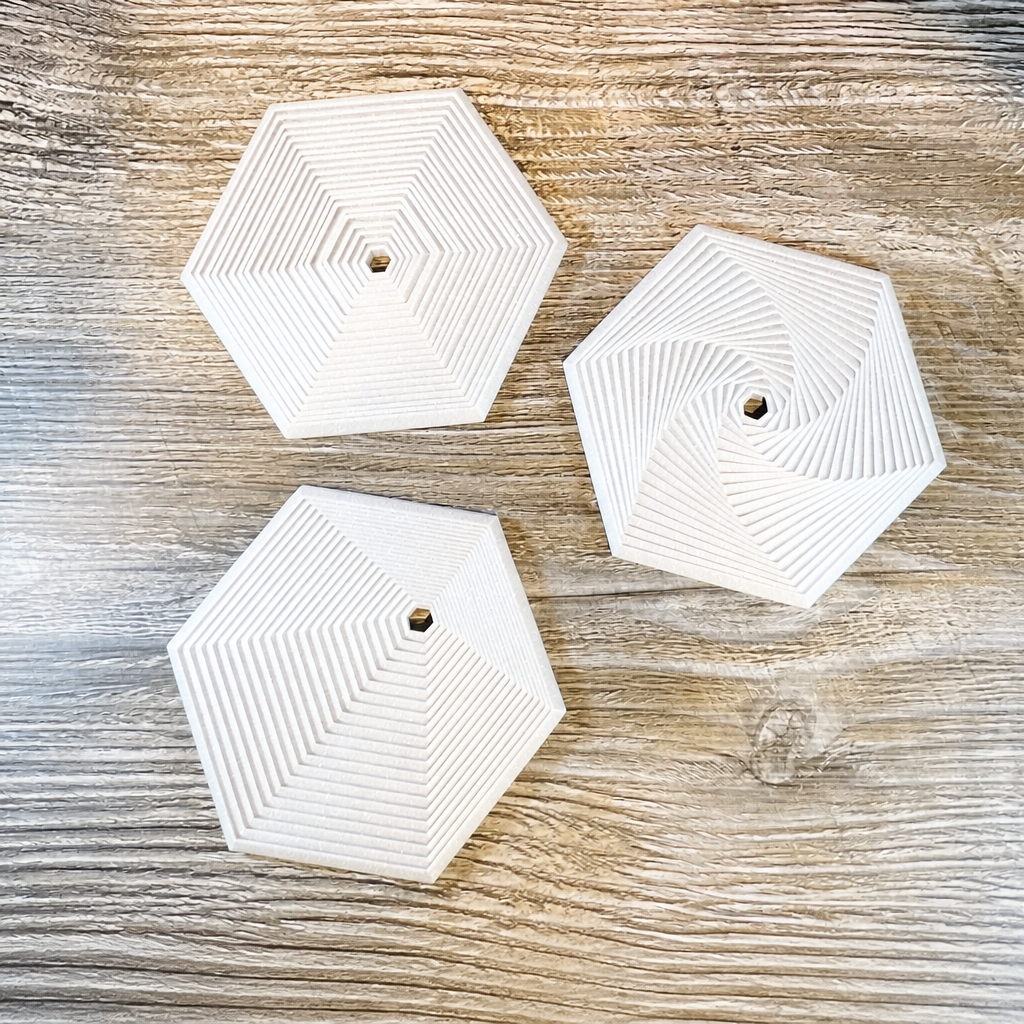 3D Baskı Super Fidget Coaster Seti - Altıgen Desenli Bardak Altlığı ve Tutucu-Beyaz