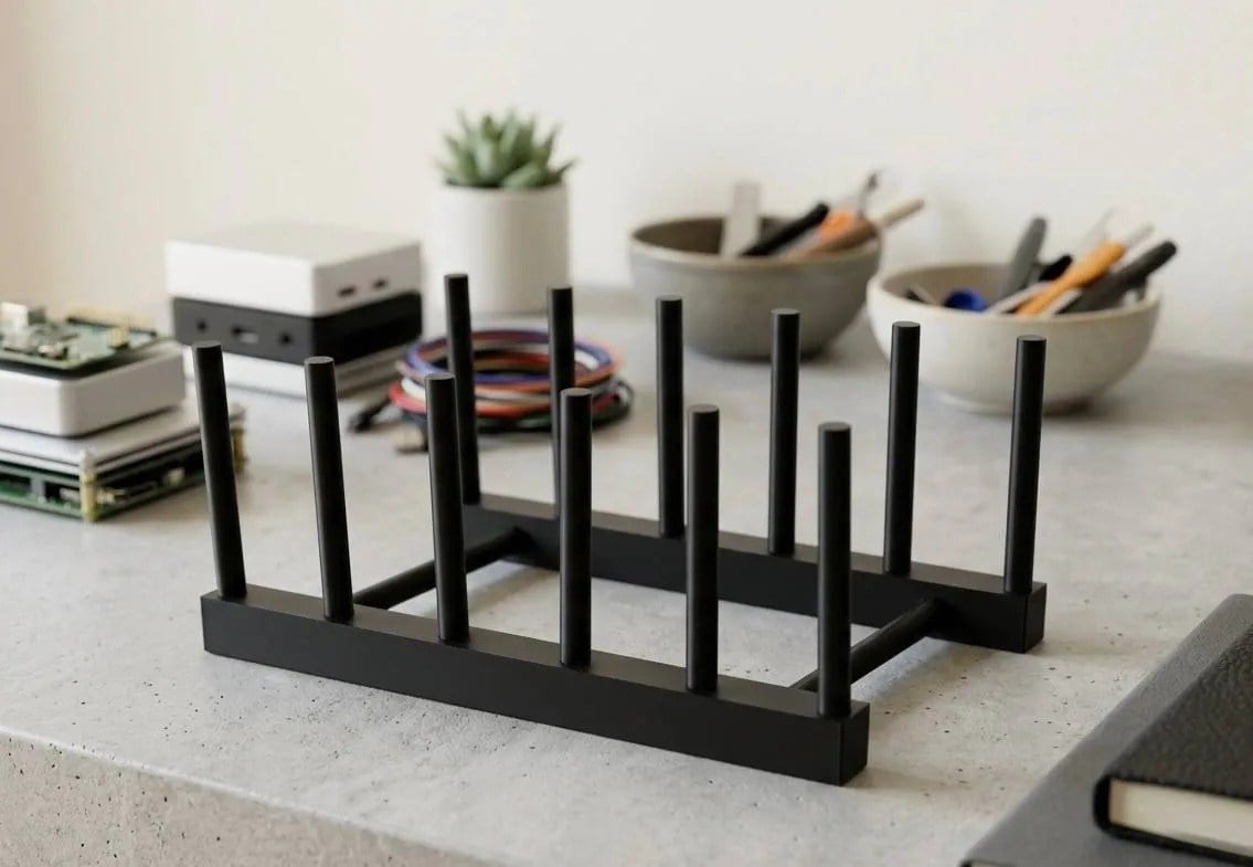 3D Baskı Tabak Standı Şık Tabak Düzenleyici Dikey Tabak Rafı Çıkarılabilir Yuvalı Mutfak Standı - Siyah