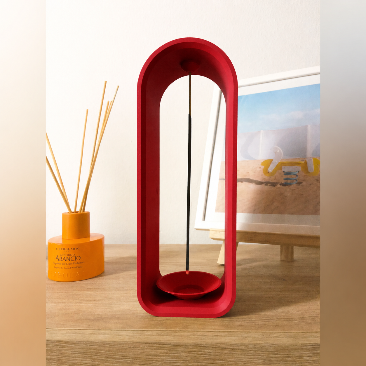 3D Baskı The Shrine Tütsülük - Modern Kemer Formlu Tütsü Tutucu-Kırmızı