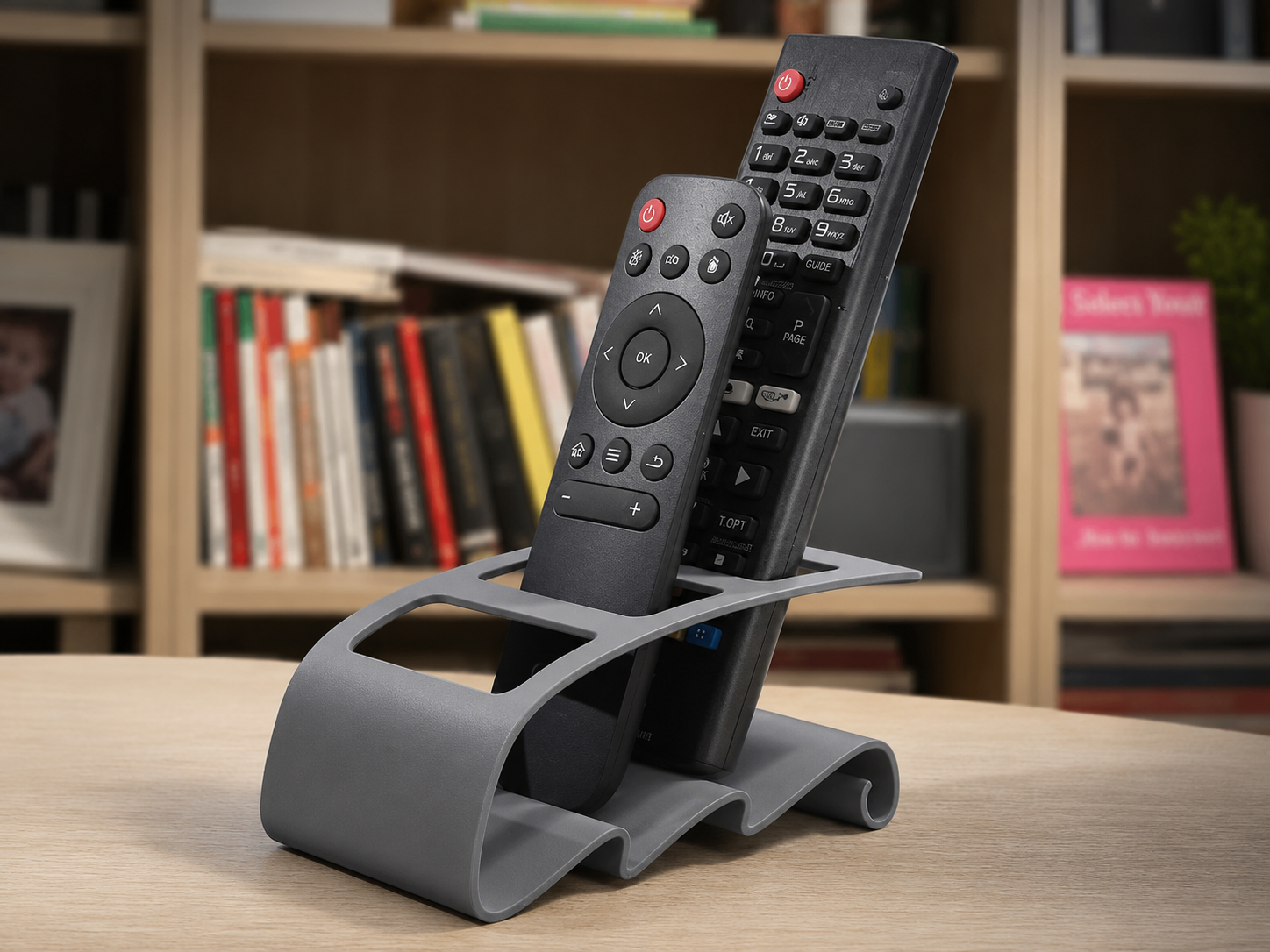 3D Baskı TV Kumandası ve Masaüstü Organizer - Uzaktan Kumanda Düzenleyici Stand-Gri