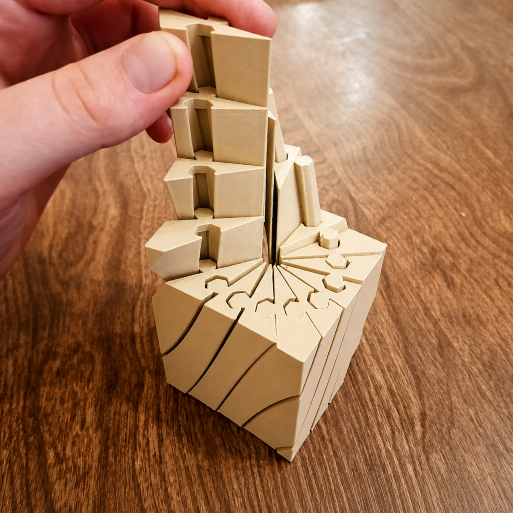 3D Baskı Twisting Küp - Mekanik Dönen Bulmaca Küpü-Bej