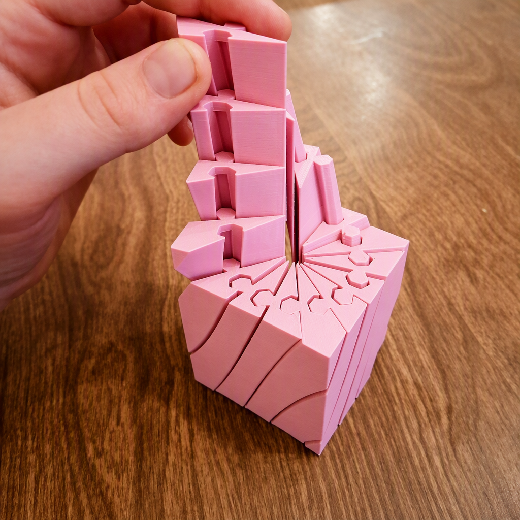 3D Baskı Twisting Küp - Mekanik Dönen Bulmaca Küpü-Pembe