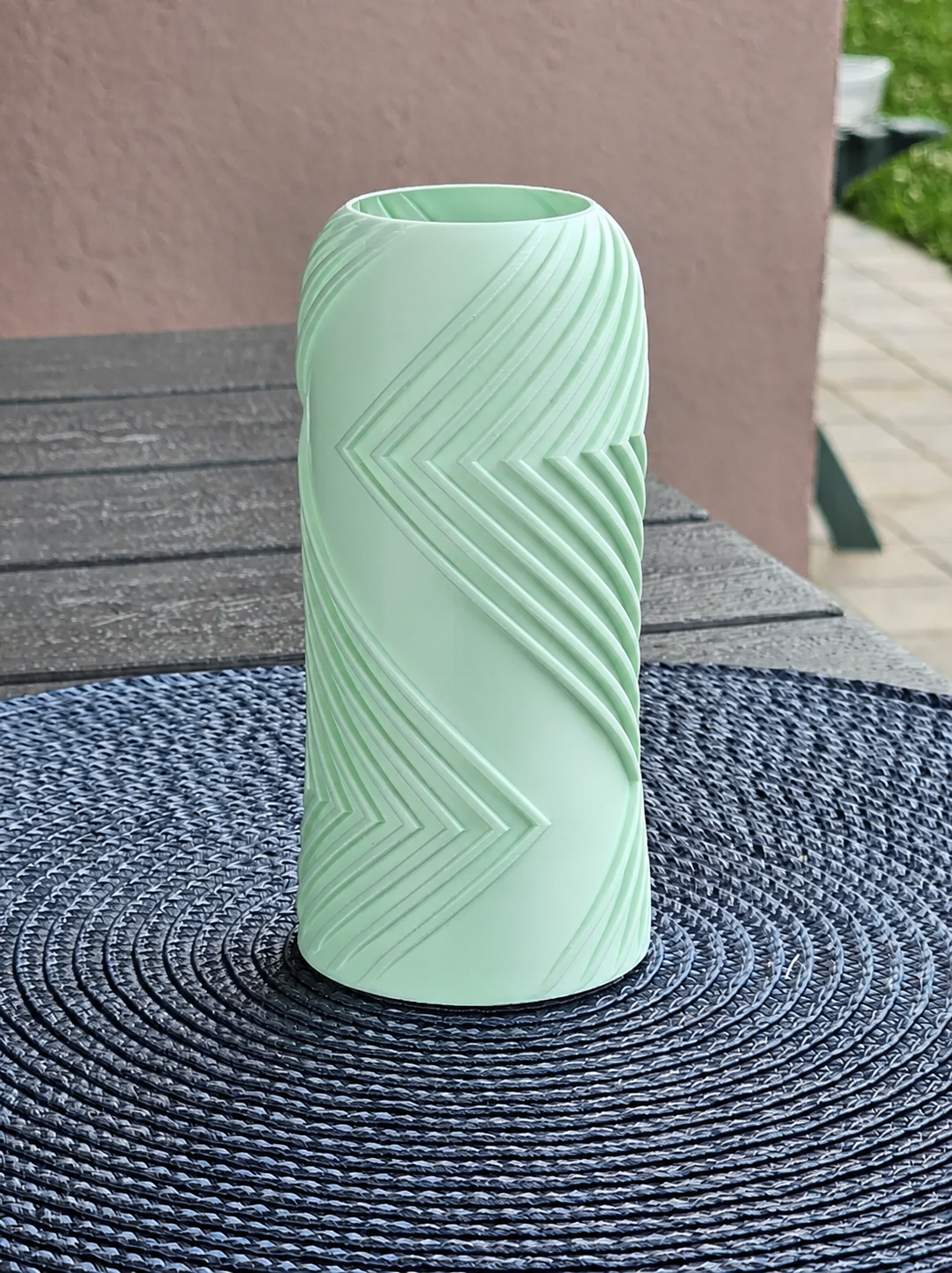 3D Baskı Vector Vazo - Geometrik Çizgili Dekoratif Vazo-Mint