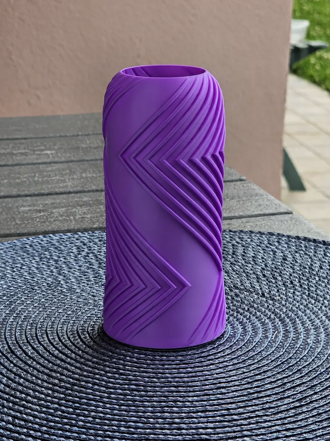3D Baskı Vector Vazo - Geometrik Çizgili Dekoratif Vazo-Mor
