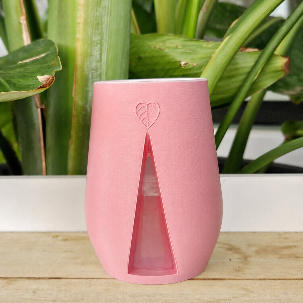 3D Baskı Yaprak Desenli Kap - Kalp Yaprağı Süslemeli Dekoratif Kap-Pembe