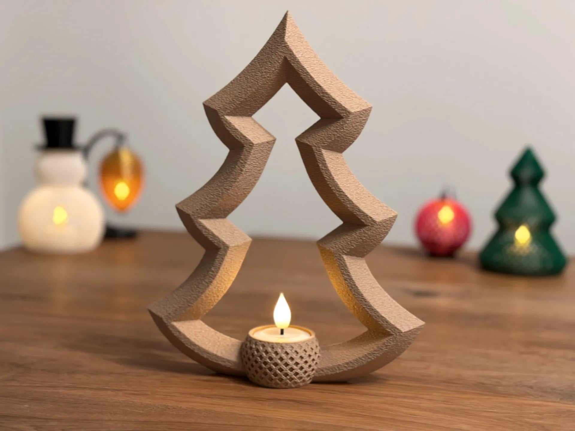3D Baskı Yılbaşı Ağacı Tealight Mumluk 18 cm Dekoratif Çam Ağacı Şamdan Yeni Yıl Masa Süsü