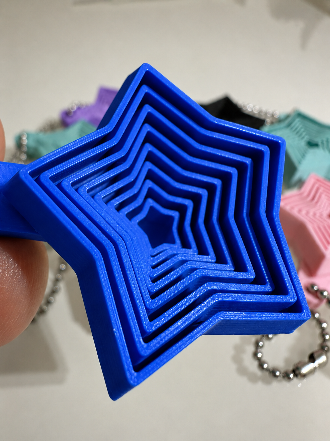 3D Baskı Yıldız Fidget Anahtarlık - Hareketli Stres Oyuncağı ve Çanta Aksesuarı-Mavi