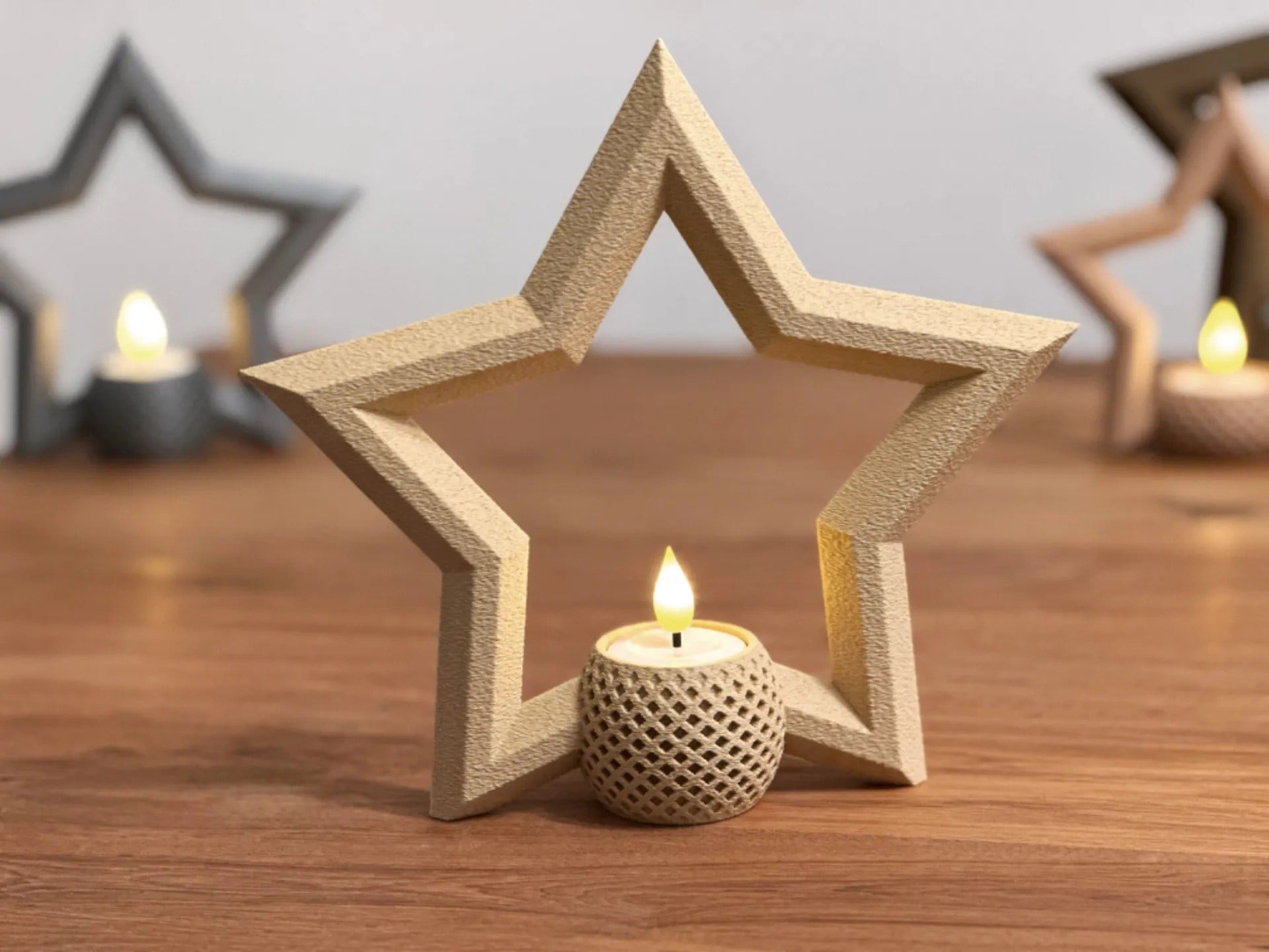 3D Baskı Yıldız Tealight Mumluk 18 cm Ayrı Mum Hazneli Dekoratif Yıldız Şamdan Yeni Yıl Masa Süsü