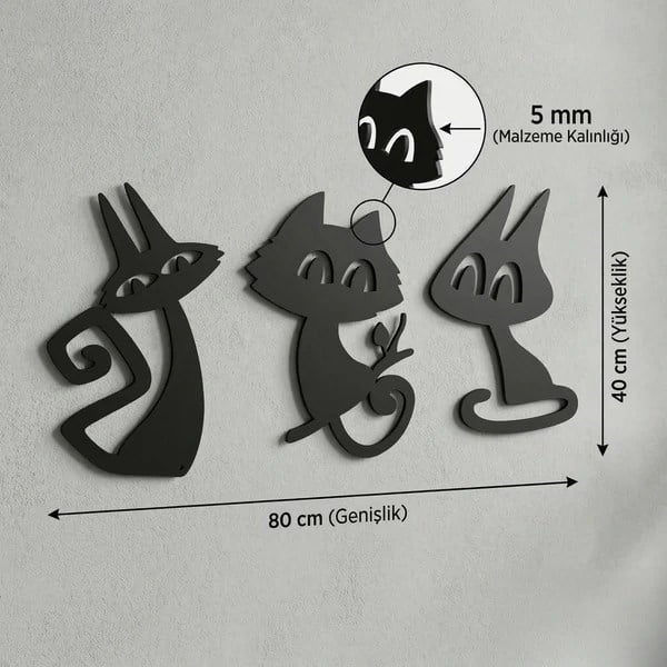 3’lü Dekoratif Kedi Duvar Tablosu MDF Lazer Kesim Modern Duvar Süsü Minimal Kedi Figürlü Dekor