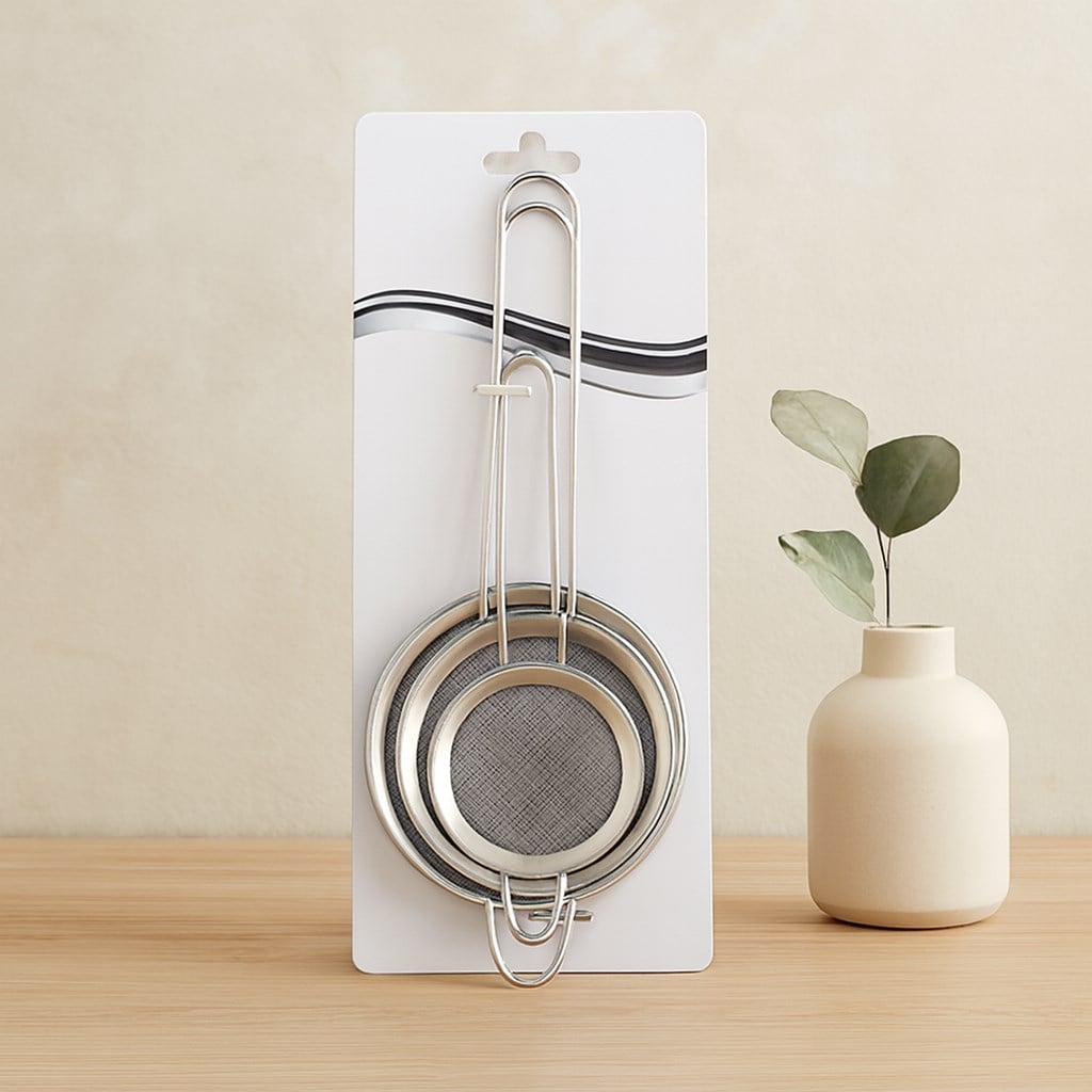 3lü Mini Tel Süzgeç Seti (5-7-8 cm) Metal Çerçeve