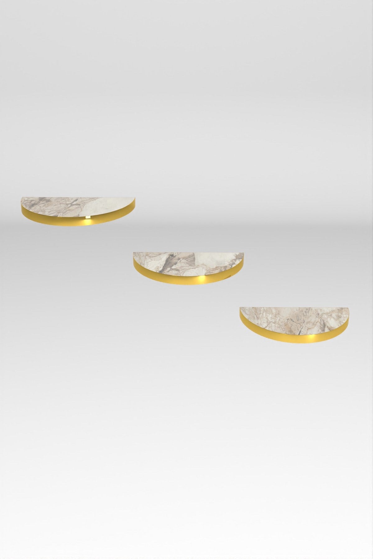 3'lü Oval Duvar Rafı Gold Efes Beyaz