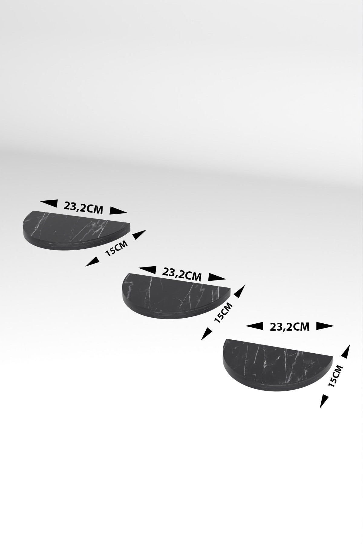3'lü Oval Duvar Rafı Siyah Mermer