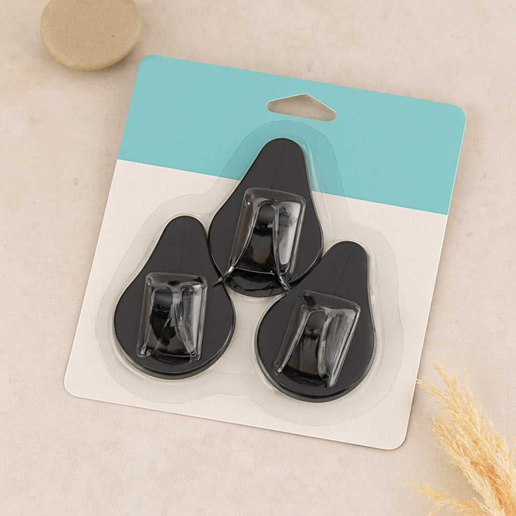 3lü Yapışkanlı Lilyum Askı - Siyah Beyaz Plastik