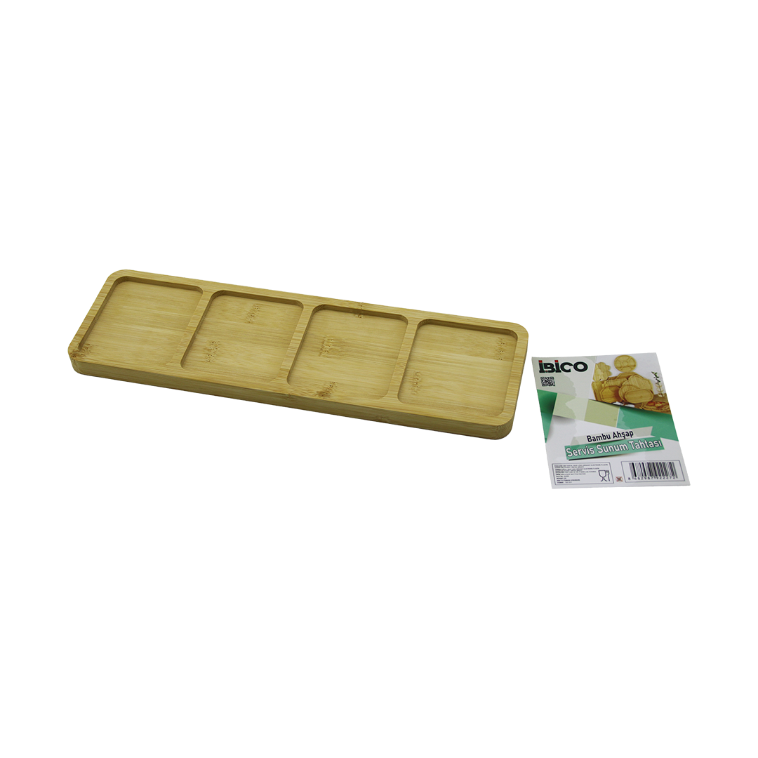 4 Bölmeli Dikdörtgen Bambu Servis Tepsisi 32.8x10x1.4 cm