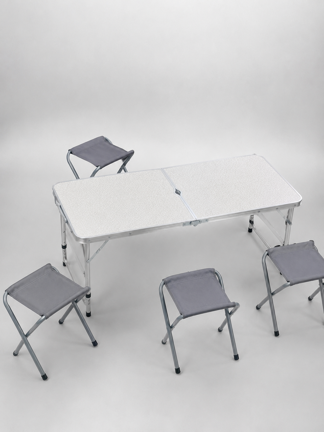 4 Kişilik Katlanabilir Kamp Masası Seti 4 Tabureli 50-65 cm Ayarlanabilir Yükseklik