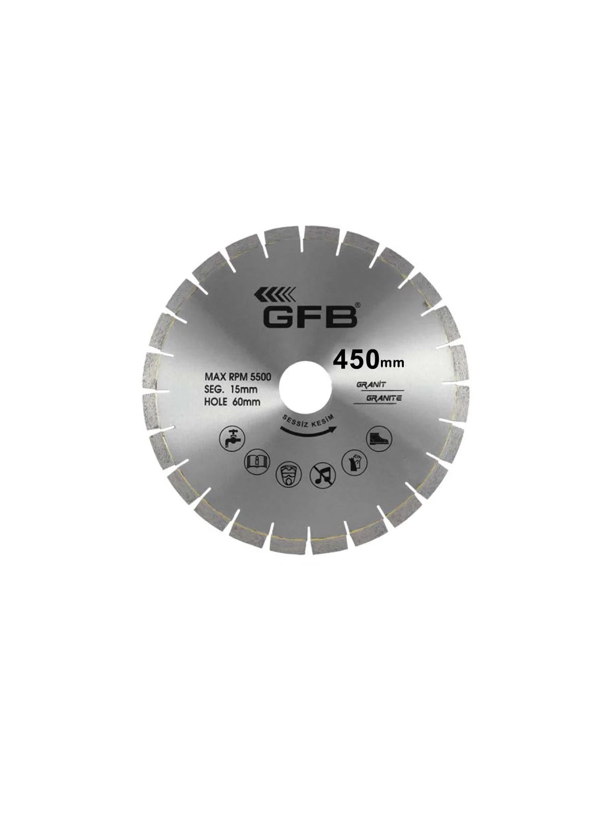 400x60-40x3.6x15mm Granit Kesme Testere Lazer Kaynaklı (Sessiz Kesim) GFB2377