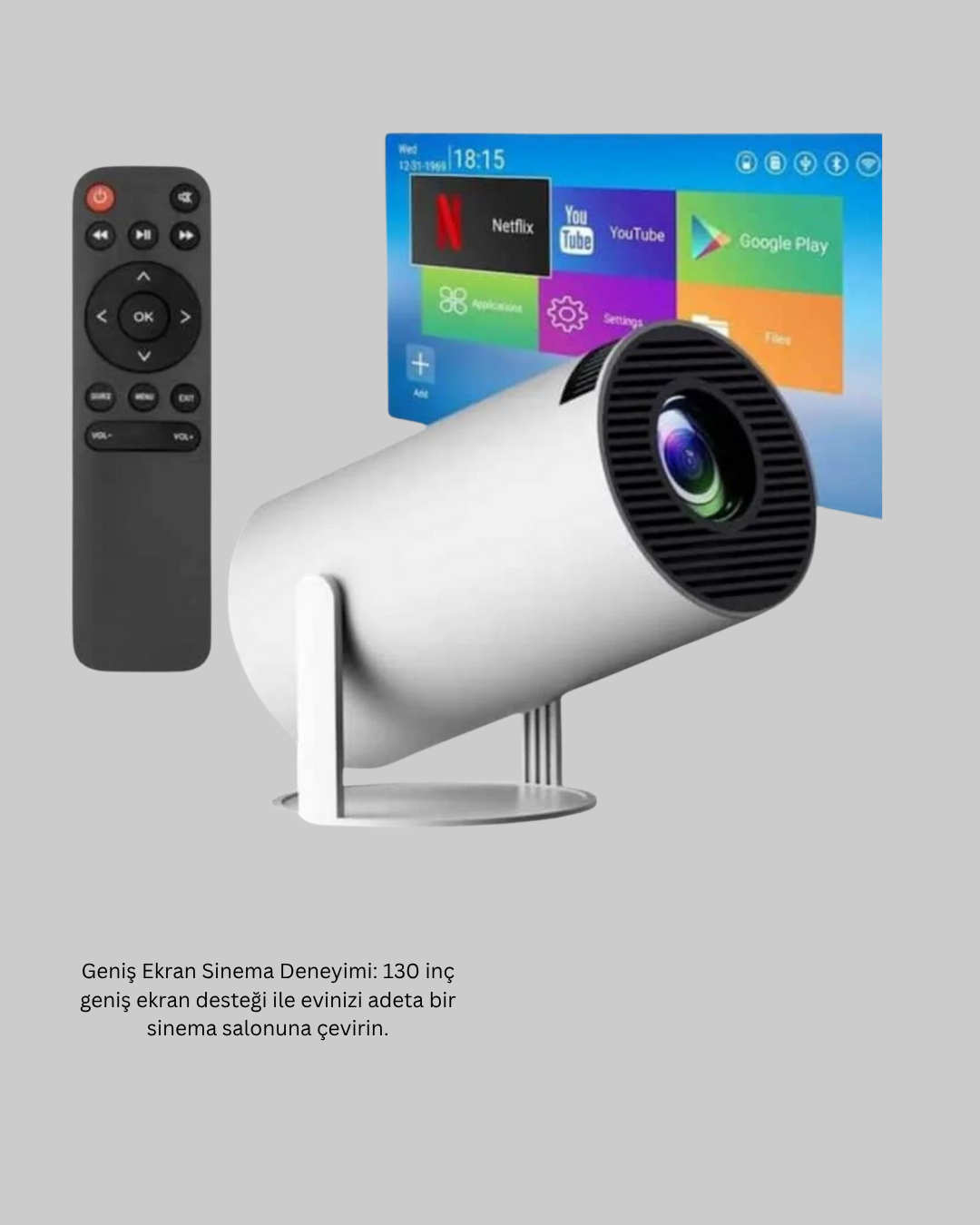 4K Destekli Full HD Projeksiyon Cihazı – 130 inç Geniş Ekran, WiFi ve HDMI Bağlantılı