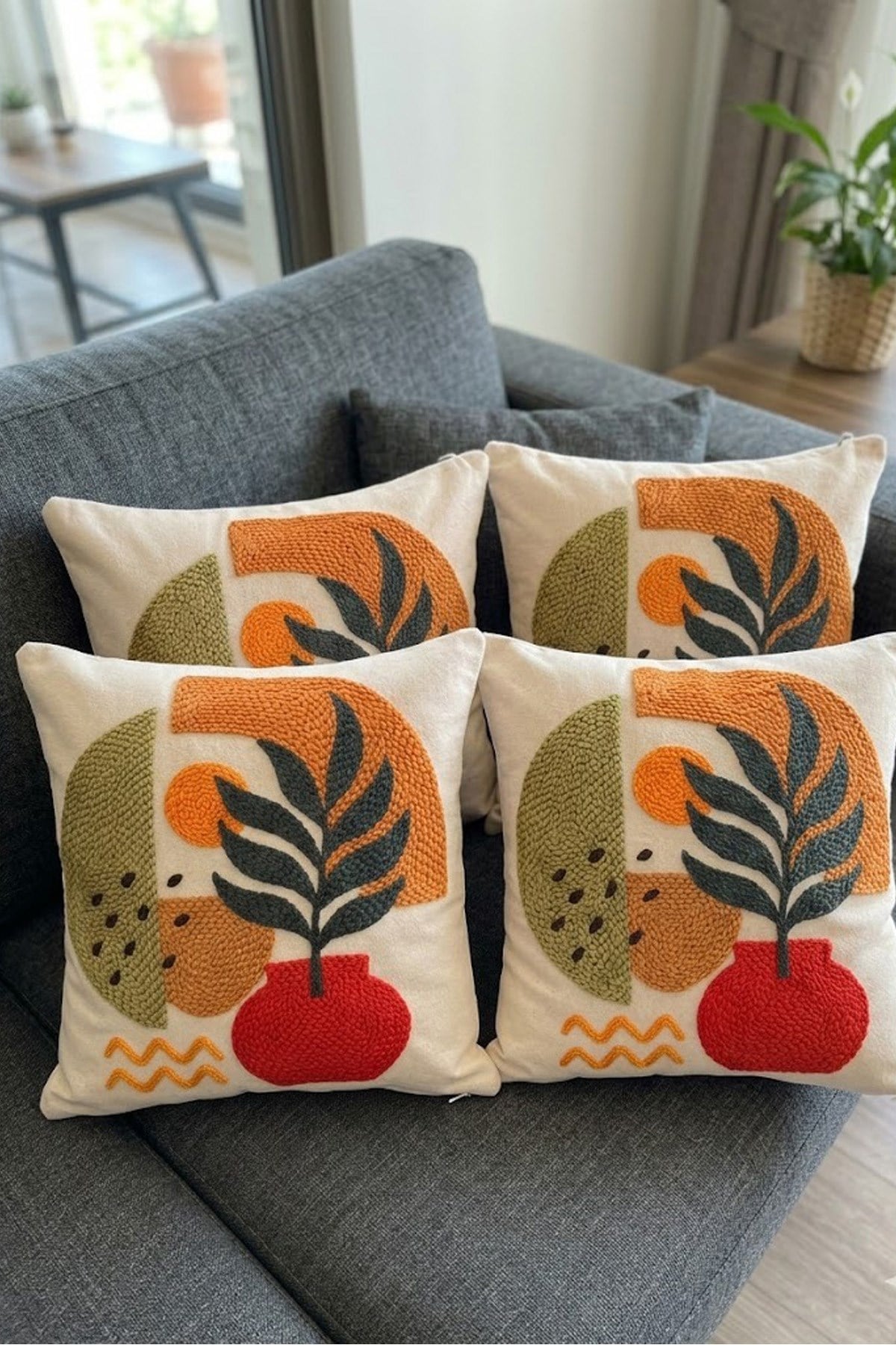 4lü Kırlent Kılıfı, Dijital Baskılı Çift Taraflı Kırlent Kılıfı 45x45cm