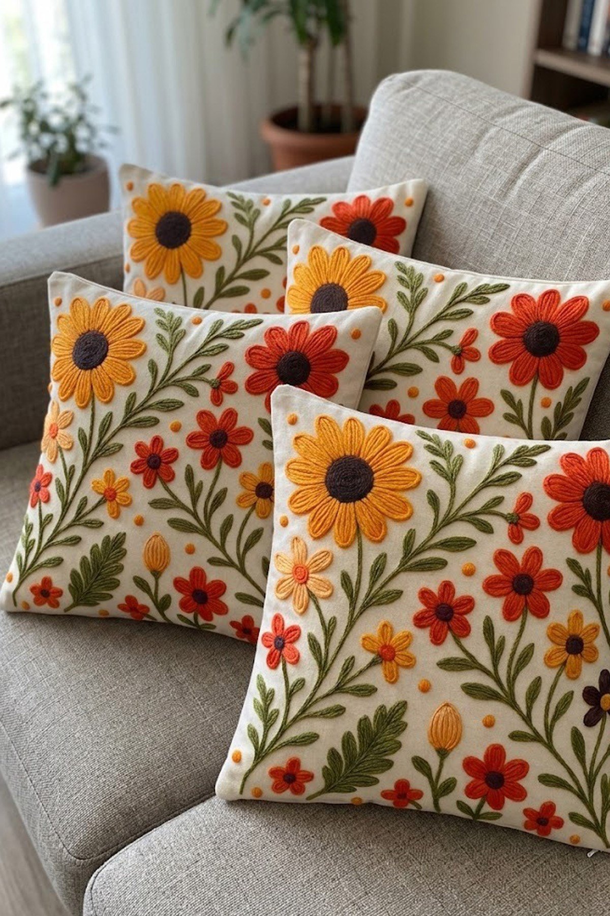 4lü Kırlent Kılıfı, Dijital Baskılı Çift Taraflı Kırlent Kılıfı 45x45cm