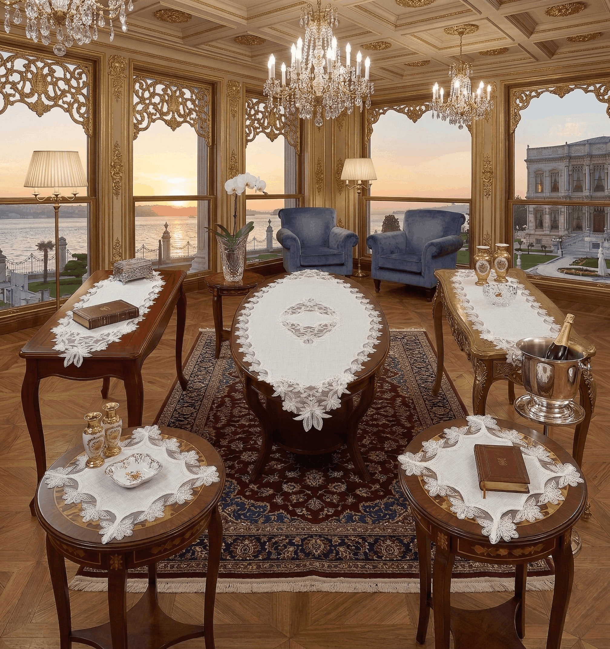 5 PARÇA SALON TAKIMI - KETEN KUMAŞ