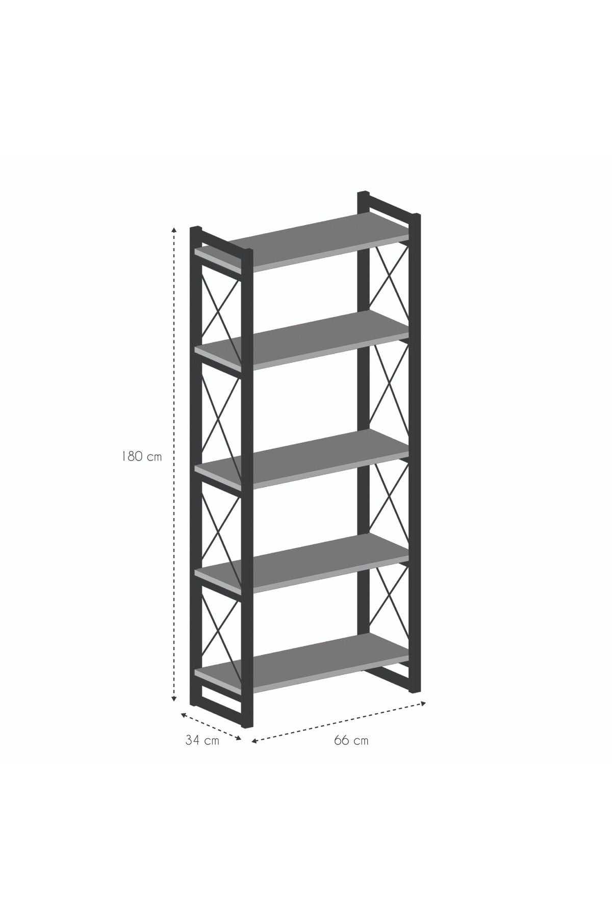 5 Raflı Metal Kitaplık Beyaz 180 cm