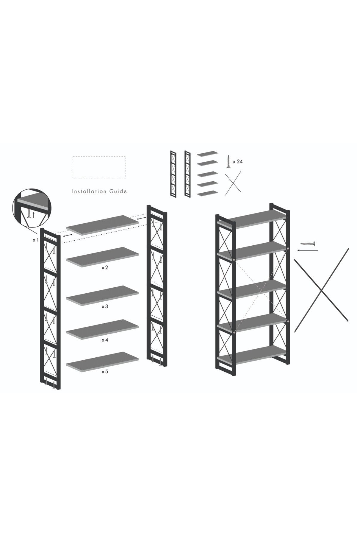 5 Raflı Metal Kitaplık Beyaz 180 cm