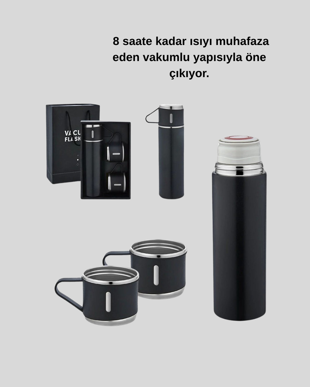 500 ml Paslanmaz Çelik Termos Seti – Sızdırmaz, Vakumlu, Isı Koruma Özellikli, Taşınabilir Termos