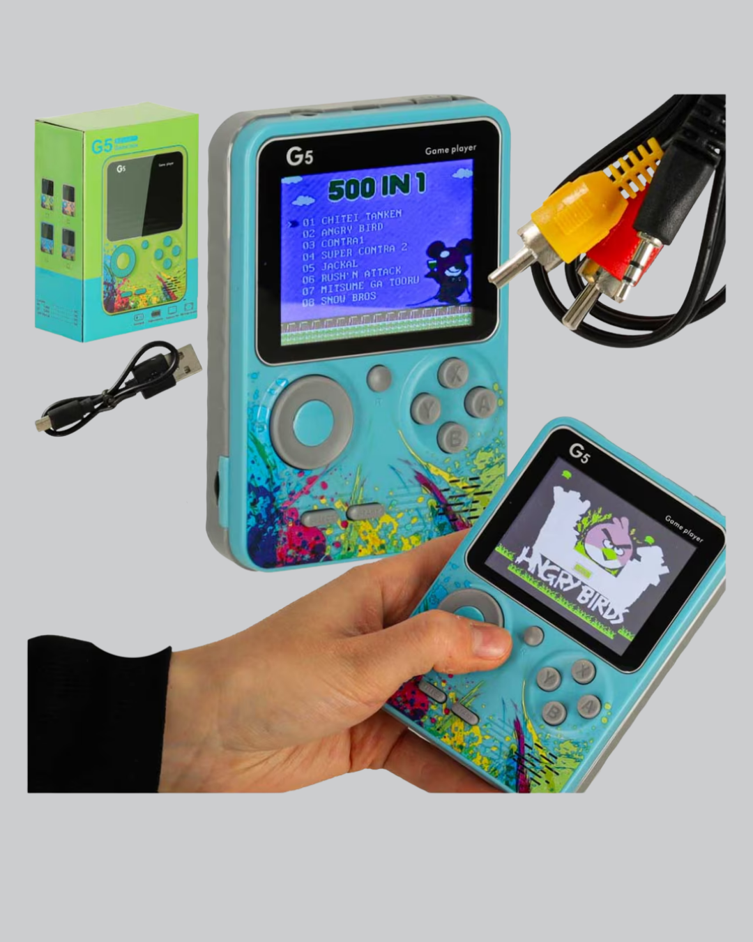 500 Oyunlu G5 Retro Mini Oyun Konsolu 3 İnç Ekran ve TV Desteği