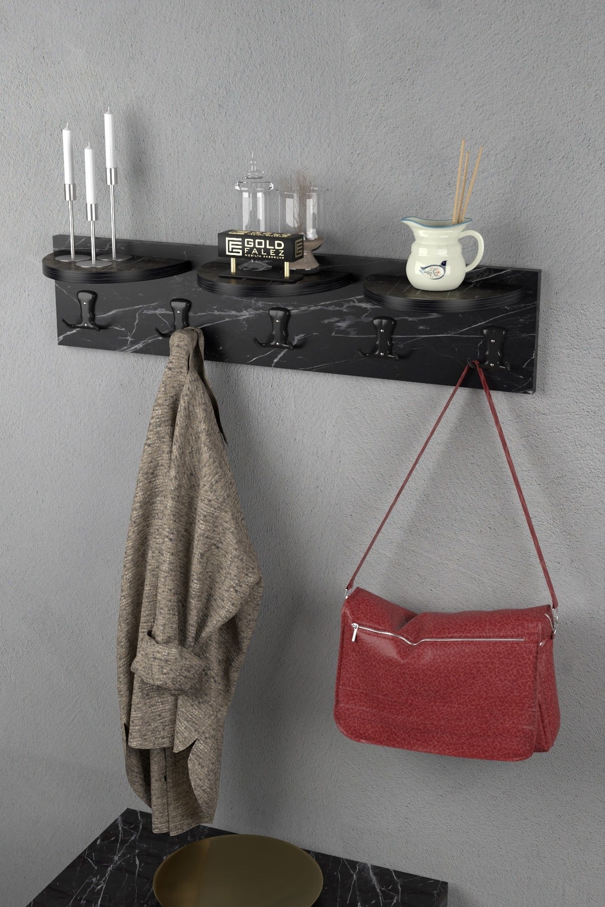 5'li Duvar Askılığı Bendir Siyah 80 cm