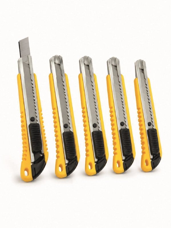 5’li Metal Falçata Seti Profesyonel Maket Bıçağı Kesici Falçata Sarı Ergonomik Saplı