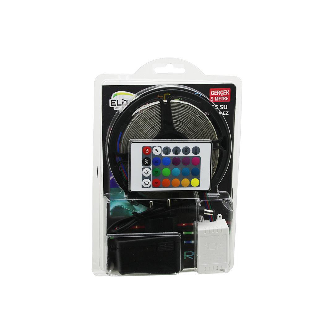 5m RGB Şerit LED (IP65) Kumandalı Adaptörlü SMD2835 54 LED/m