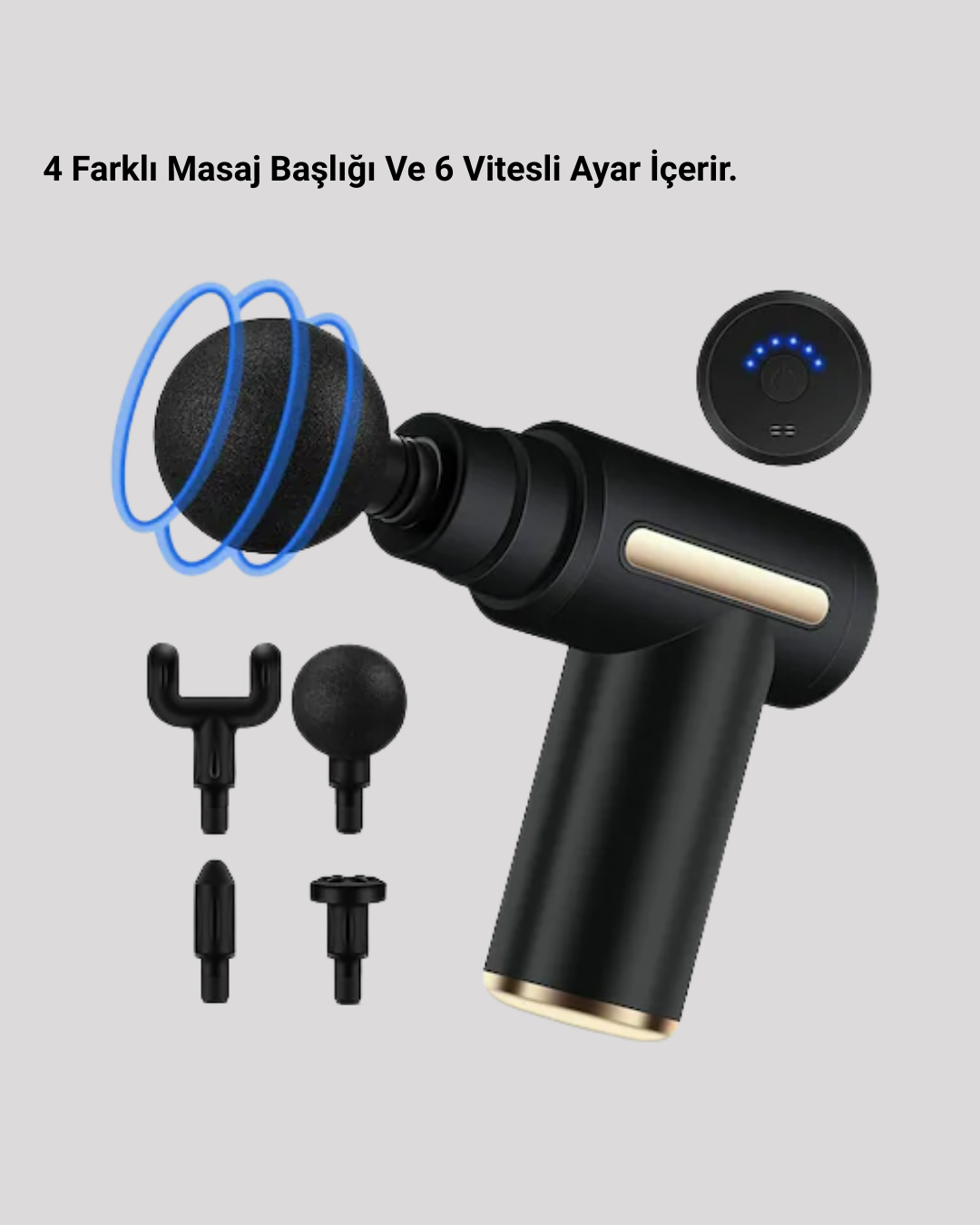 6 Kademeli Kas Masaj Tabancası 4 Başlıklı Güçlü Sessiz Sporcu Masaj Cihazı Şarjlı