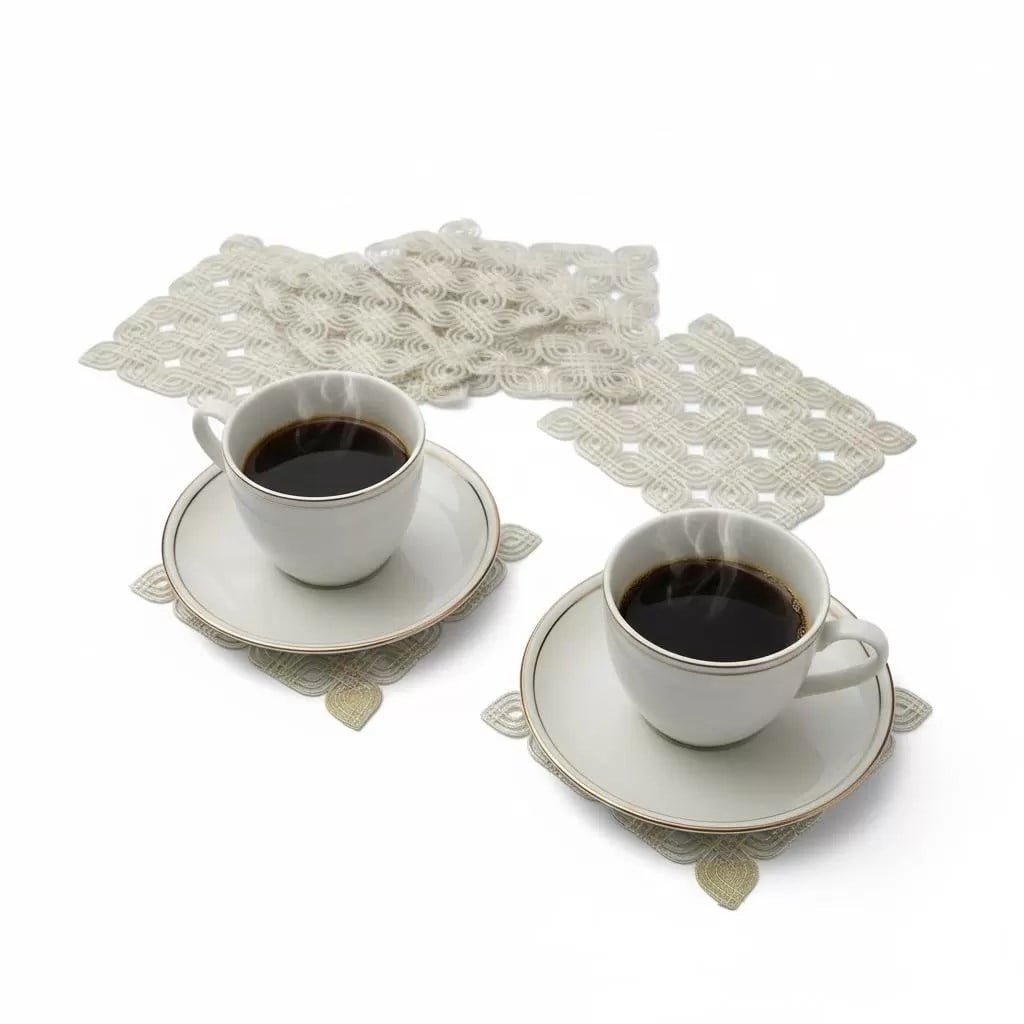 6 lı Dantel Kahve Sunumluğu 15x15 cm Asorti Desenli Modern Sunum Aksesuarı