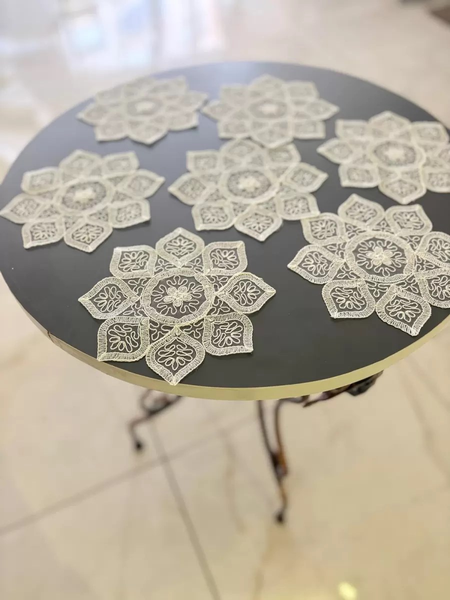 6 lı Dantel Kahve Sunumluğu 15x15 cm Asorti Desenli Bardak Altlığı Türk Kahvesi Fincan Sunum Seti