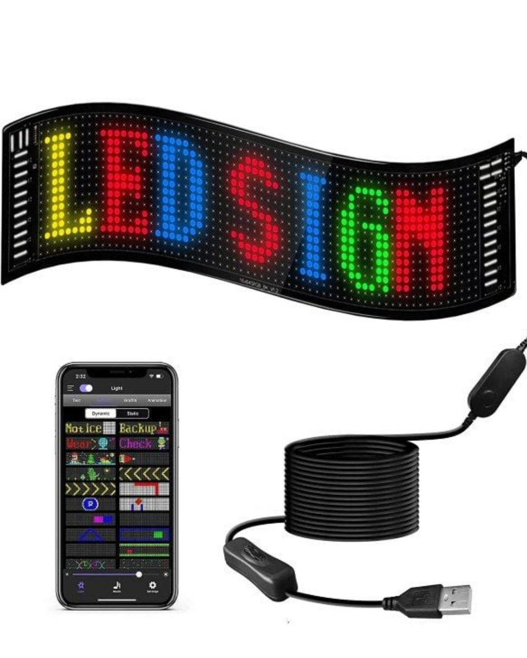 60 cm LED Matrix Panel 16x96 Piksel Bluetooth Kontrollü RGB Kayan Yazı Ekranı