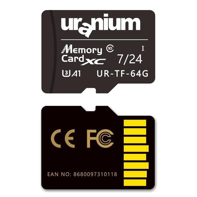 64GB UR-TF-64G MICRO SD CARD U3 7/24 SURVEILLANCE 100/40MBS INDUSTRIAL HAFIZA KARTI (3 YIL GARANTİ)