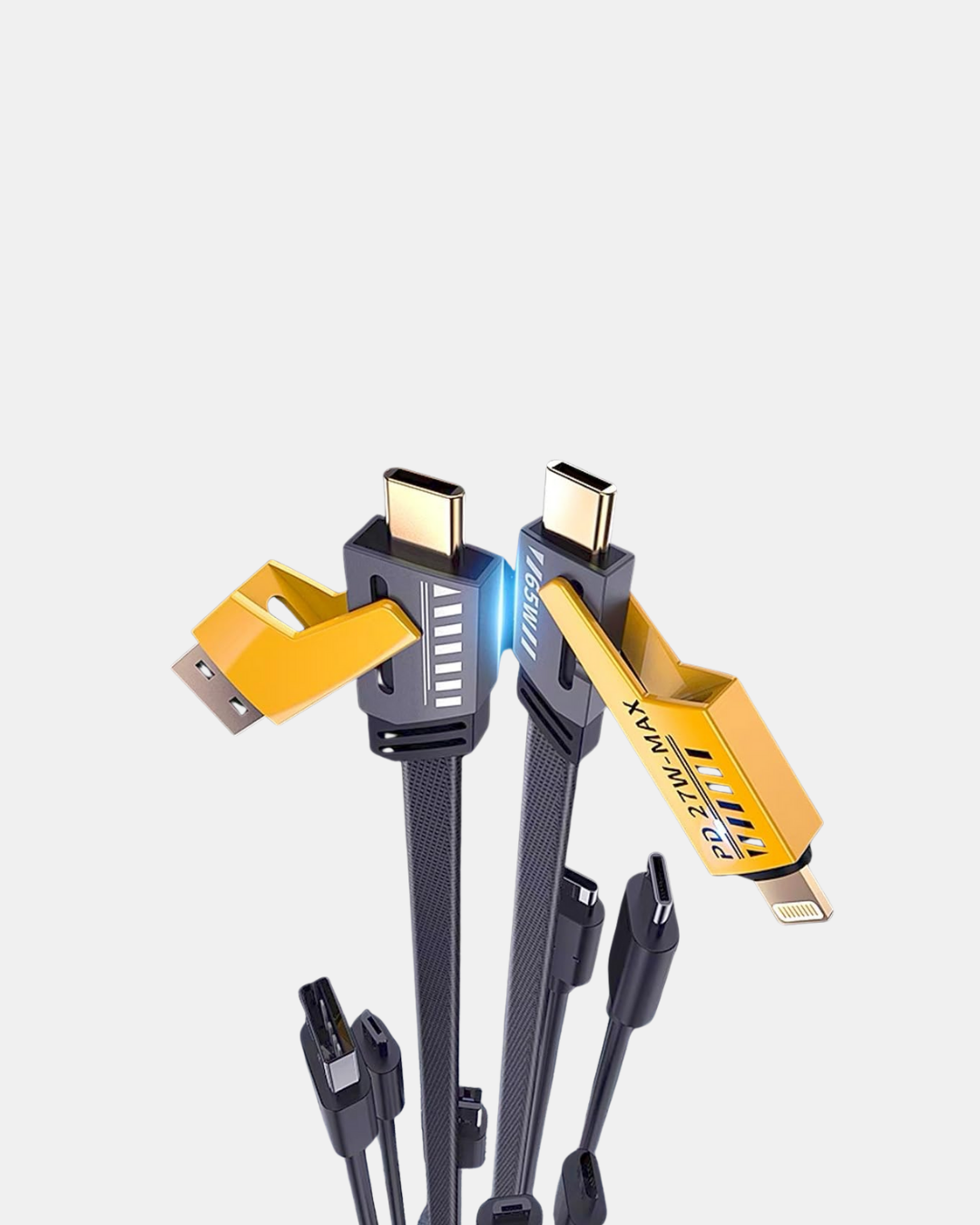 65W Çoklu Şarj Kablosu 4’ü 1 Arada Örgülü Hızlı Veri Aktarım USB-C USB-A