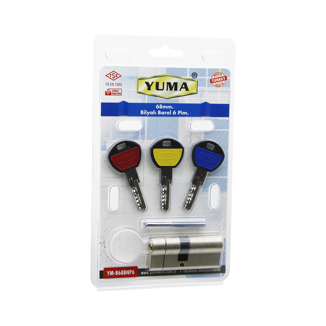 68mm 6 Pim Bilyalı Silindir Göbeği (Nikel Saten, 3 Anahtar)