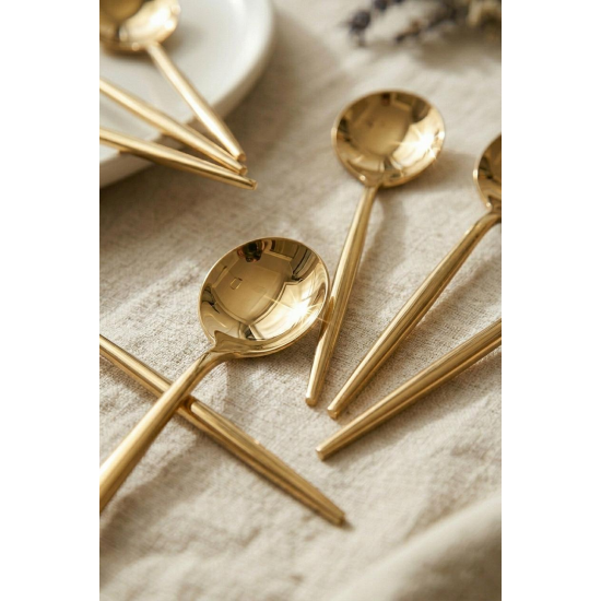 6'lı Lüks Gold Paslanmaz Çelik Çay Kaşığı Seti (13 cm)