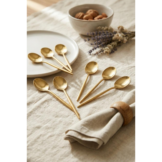 6'lı Lüks Gold Paslanmaz Çelik Çay Kaşığı Seti (13 cm)