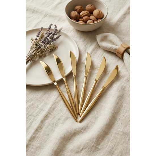 6'lı Lüks Gold Paslanmaz Çelik Yemek Bıçağı Seti (21 cm)