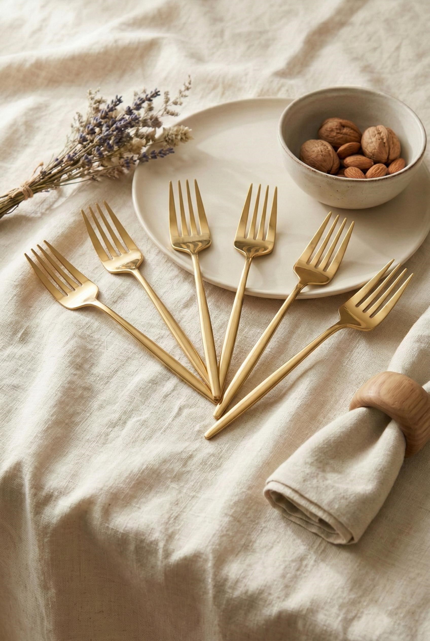 6'lı Lüks Gold Paslanmaz Çelik Yemek Çatalı Seti (21 cm)