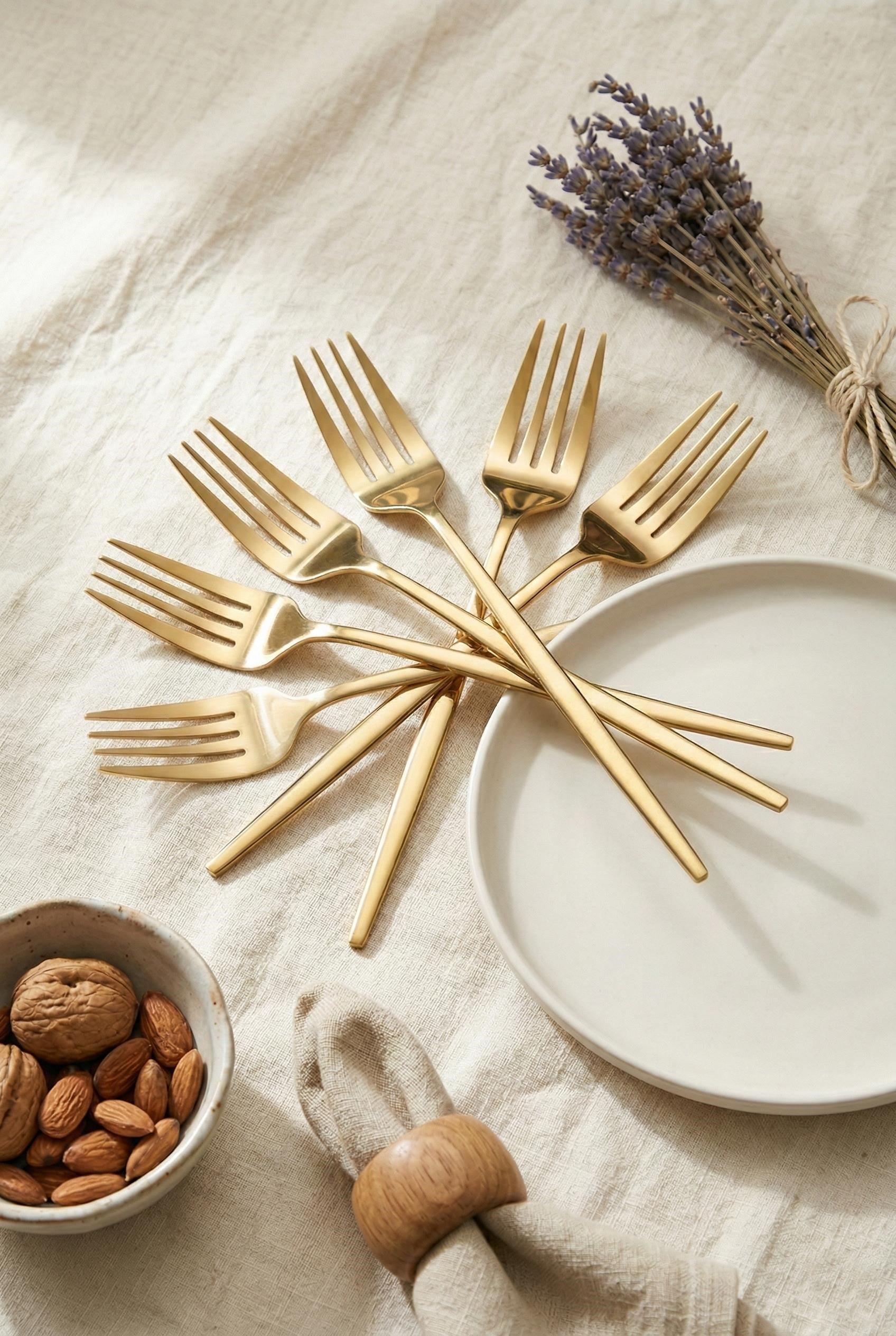 6'lı Lüks Gold Paslanmaz Çelik Yemek Çatalı Seti (21 cm)